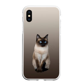 Чехол для iPhone XS Max матовый с принтом Сиамский кот голубые глаза в Екатеринбурге, Силикон | Область печати: задняя сторона чехла, без боковых панелей | арт | бежевый | градиент | киса | коричневый | кот | котейка | котенок | котик | котэ | кошка | реализм | сиамец | сиамский