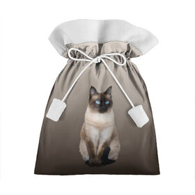 Подарочный 3D мешок с принтом Сиамский кот голубые глаза в Екатеринбурге, 100% полиэстер | Размер: 29*39 см | арт | бежевый | градиент | киса | коричневый | кот | котейка | котенок | котик | котэ | кошка | реализм | сиамец | сиамский