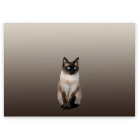 Поздравительная открытка с принтом Сиамский кот голубые глаза в Екатеринбурге, 100% бумага | плотность бумаги 280 г/м2, матовая, на обратной стороне линовка и место для марки
 | Тематика изображения на принте: арт | бежевый | градиент | киса | коричневый | кот | котейка | котенок | котик | котэ | кошка | реализм | сиамец | сиамский
