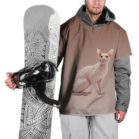 Накидка на куртку 3D с принтом Лысый кот сфинкс в Екатеринбурге, 100% полиэстер |  | арт | бежевый | без шерсти | градиент | домашний питомец | киса | кот | котейка | котенок | котик | котэ | кошка | лысый | реализм | складки кожи | сфинкс | экзотика