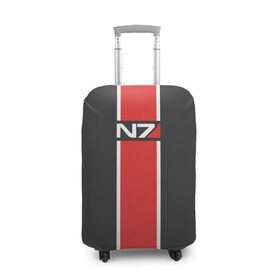 Чехол для чемодана 3D с принтом Mass Effect N7 в Екатеринбурге, 86% полиэфир, 14% спандекс | двустороннее нанесение принта, прорези для ручек и колес | n7 | игры | масс эффект | форма