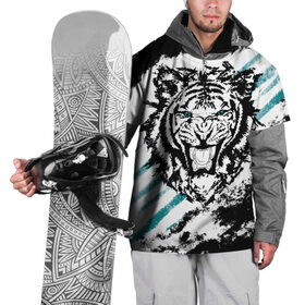 Накидка на куртку 3D с принтом Голубоглазый тигр в Екатеринбурге, 100% полиэстер |  | абстракция | агрессивный | злой | зубы | клякса | пасть | полоски | полосы | суровый | тигр | чернота