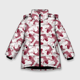 Зимняя куртка для девочек 3D с принтом Карп Паттерн в Екатеринбурге, ткань верха — 100% полиэстер; подклад — 100% полиэстер, утеплитель — 100% полиэстер. | длина ниже бедра, удлиненная спинка, воротник стойка и отстегивающийся капюшон. Есть боковые карманы с листочкой на кнопках, утяжки по низу изделия и внутренний карман на молнии. 

Предусмотрены светоотражающий принт на спинке, радужный светоотражающий элемент на пуллере молнии и на резинке для утяжки. | fish | ocean | pattern | букет | вода | животные | житель | карпы | кои | море | морской | океан | паттерн | принт | рыбы | узор | фигуры | цветы