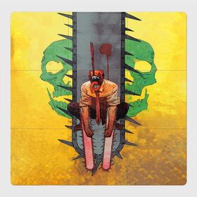 Магнитный плакат 3Х3 с принтом Человек бензопила демон в Екатеринбурге, Полимерный материал с магнитным слоем | 9 деталей размером 9*9 см | anime | chainsaw man | manga | аниме | бензопила | демон | желтый | манга | ржавчина | человек бензопила | череп.