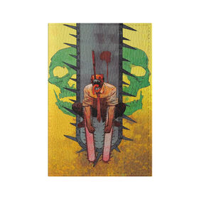 Обложка для паспорта матовая кожа с принтом Человек бензопила демон в Екатеринбурге, натуральная матовая кожа | размер 19,3 х 13,7 см; прозрачные пластиковые крепления | anime | chainsaw man | manga | аниме | бензопила | демон | желтый | манга | ржавчина | человек бензопила | череп.