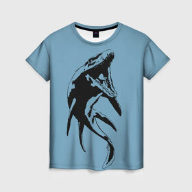 Женская футболка 3D с принтом Глубоководный хищник в Екатеринбурге, 100% полиэфир ( синтетическое хлопкоподобное полотно) | прямой крой, круглый вырез горловины, длина до линии бедер | глубина | графика | динозавр | древний  мир | персонаж | природа | рисунок | ящер