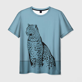 Мужская футболка 3D с принтом Леопард в Екатеринбурге, 100% полиэфир | прямой крой, круглый вырез горловины, длина до линии бедер | африка | большая кошка | графика | дикий мир | животное | кошка | персонаж | природа | рисунок | хищник