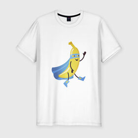 Мужская футболка хлопок Slim с принтом Baana man в Екатеринбурге, 92% хлопок, 8% лайкра | приталенный силуэт, круглый вырез ворота, длина до линии бедра, короткий рукав | banana | man | superhero | банан | супергерой | человек банан