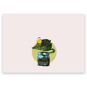 Поздравительная открытка с принтом Хищник в банке в Екатеринбурге, 100% бумага | плотность бумаги 280 г/м2, матовая, на обратной стороне линовка и место для марки
 | графика | мир растений | мухоловка | персонаж | природа | рисунок | хищное растения