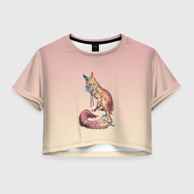 Женская футболка Crop-top 3D с принтом лиса кицунэ арт в Екатеринбурге, 100% полиэстер | круглая горловина, длина футболки до линии талии, рукава с отворотами | аниме | арт | вымысел | инари | кицуне | кицунэ | лис | лиса | лисица | лисичка | миф | мифология | персонаж | сказка | хвост | япония