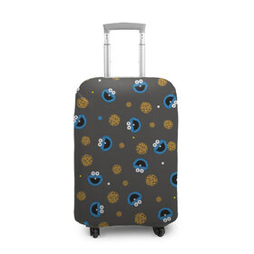 Чехол для чемодана 3D с принтом Cookie Monster в Екатеринбурге, 86% полиэфир, 14% спандекс | двустороннее нанесение принта, прорези для ручек и колес | коржик | монстр | мультик | мультфильм | персонаж | печенье | текстура | улица сезам