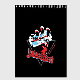 Скетчбук с принтом Judas Priest в Екатеринбурге, 100% бумага
 | 48 листов, плотность листов — 100 г/м2, плотность картонной обложки — 250 г/м2. Листы скреплены сверху удобной пружинной спиралью | Тематика изображения на принте: black | deep | heep | judas | led | metal | music | priest | purple | rock | sabbath | skull | uriah | zeppelin | блэк | гитара | группа | иуда | метал | музыка | рок | священник | череп | электрогитара