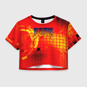 Женская футболка Crop-top 3D с принтом DOOM в Екатеринбурге, 100% полиэстер | круглая горловина, длина футболки до линии талии, рукава с отворотами | doom | doom eternal | game | tegunvteg | демоны | дум | думгай | игры | марс | планета