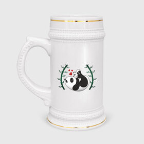 Кружка пивная с принтом Мама панда с малышом в Екатеринбурге,  керамика (Материал выдерживает высокую температуру, стоит избегать резкого перепада температур) |  объем 630 мл | baby | mom | panda | бамбук | малыш | мама | панда | ребенок