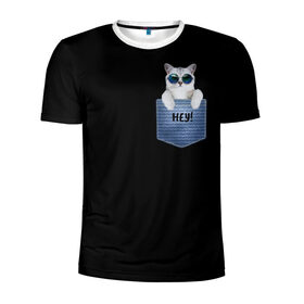 Мужская футболка 3D спортивная с принтом Кот в Екатеринбурге, 100% полиэстер с улучшенными характеристиками | приталенный силуэт, круглая горловина, широкие плечи, сужается к линии бедра | животное | карман | кот | мяукать | темные очки
