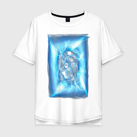 Мужская футболка хлопок Oversize с принтом Голубая абстракция в Екатеринбурге, 100% хлопок | свободный крой, круглый ворот, “спинка” длиннее передней части | абстракция | белый | нити | сеть