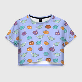 Женская футболка Crop-top 3D с принтом Слаймы в Екатеринбурге, 100% полиэстер | круглая горловина, длина футболки до линии талии, рукава с отворотами | genshin | genshin impact | slime | геншин | геншин импакт | паттерн | слаймы
