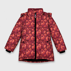 Зимняя куртка для девочек 3D с принтом красный краситель в Екатеринбурге, ткань верха — 100% полиэстер; подклад — 100% полиэстер, утеплитель — 100% полиэстер. | длина ниже бедра, удлиненная спинка, воротник стойка и отстегивающийся капюшон. Есть боковые карманы с листочкой на кнопках, утяжки по низу изделия и внутренний карман на молнии. 

Предусмотрены светоотражающий принт на спинке, радужный светоотражающий элемент на пуллере молнии и на резинке для утяжки. | бардовый | краситель | красный | майнкрафт | пиксель