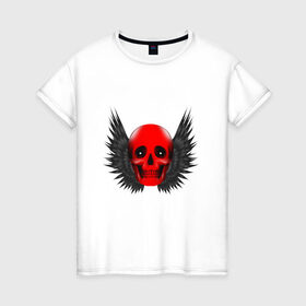 Женская футболка хлопок с принтом Череп с крыльями в Екатеринбурге, 100% хлопок | прямой крой, круглый вырез горловины, длина до линии бедер, слегка спущенное плечо | bones | dead | death | halloween | skull | wings | крылья | хоррор | череп