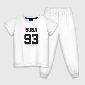 Детская пижама хлопок с принтом BTS - Suga 93 в Екатеринбурге, 100% хлопок |  брюки и футболка прямого кроя, без карманов, на брюках мягкая резинка на поясе и по низу штанин
 | Тематика изображения на принте: agust | agust d | boysband | bts | k pop | korea | korean | music | suga | suga 93 | бтс | к поп | кей поп | корейская | корейский | корея | кпоп | музыка | суга | шуга | шуга 93