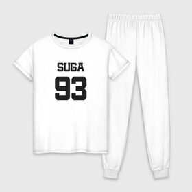Женская пижама хлопок с принтом BTS - Suga 93 в Екатеринбурге, 100% хлопок | брюки и футболка прямого кроя, без карманов, на брюках мягкая резинка на поясе и по низу штанин | agust | agust d | boysband | bts | k pop | korea | korean | music | suga | suga 93 | бтс | к поп | кей поп | корейская | корейский | корея | кпоп | музыка | суга | шуга | шуга 93