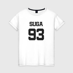 Женская футболка хлопок с принтом BTS - Suga 93 в Екатеринбурге, 100% хлопок | прямой крой, круглый вырез горловины, длина до линии бедер, слегка спущенное плечо | agust | agust d | boysband | bts | k pop | korea | korean | music | suga | suga 93 | бтс | к поп | кей поп | корейская | корейский | корея | кпоп | музыка | суга | шуга | шуга 93