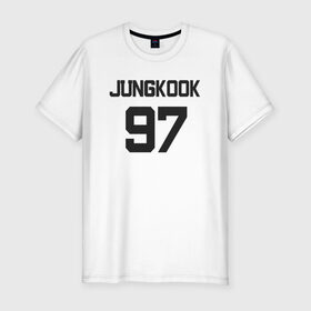 Мужская футболка хлопок Slim с принтом BTS - Jungkook 97 в Екатеринбурге, 92% хлопок, 8% лайкра | приталенный силуэт, круглый вырез ворота, длина до линии бедра, короткий рукав | Тематика изображения на принте: boysband | bts | jungkook | jungkook 97 | k pop | korea | korean | music | бтс | джонгук | к поп | кей поп | корейская | корейский | корея | кпоп | музыка | чонгук