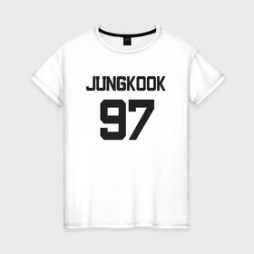 Женская футболка хлопок с принтом BTS - Jungkook 97 в Екатеринбурге, 100% хлопок | прямой крой, круглый вырез горловины, длина до линии бедер, слегка спущенное плечо | boysband | bts | jungkook | jungkook 97 | k pop | korea | korean | music | бтс | джонгук | к поп | кей поп | корейская | корейский | корея | кпоп | музыка | чонгук