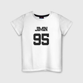 Детская футболка хлопок с принтом BTS - Jimin 95 в Екатеринбурге, 100% хлопок | круглый вырез горловины, полуприлегающий силуэт, длина до линии бедер | boysband | bts | jimin | jimin 95 | k pop | korea | korean | music | бтс | джимин | к поп | кей поп | корейская | корейский | корея | кпоп | музыка | чимин | чимин 95
