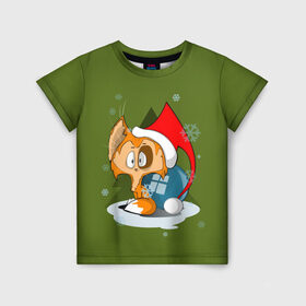 Детская футболка 3D с принтом Маленький Котик Дед Мороз в Екатеринбурге, 100% гипоаллергенный полиэфир | прямой крой, круглый вырез горловины, длина до линии бедер, чуть спущенное плечо, ткань немного тянется | графика | ёлка | ёлочная игрушка | животное | котик | новый год | персонаж | природа | рисунок