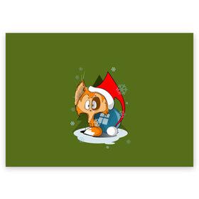 Поздравительная открытка с принтом Маленький Котик Дед Мороз в Екатеринбурге, 100% бумага | плотность бумаги 280 г/м2, матовая, на обратной стороне линовка и место для марки
 | Тематика изображения на принте: графика | ёлка | ёлочная игрушка | животное | котик | новый год | персонаж | природа | рисунок