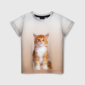 Детская футболка 3D с принтом бело-рыжий котенок реализм в Екатеринбурге, 100% гипоаллергенный полиэфир | прямой крой, круглый вырез горловины, длина до линии бедер, чуть спущенное плечо, ткань немного тянется | cat | kitten | бело рыжий | градиент | кот | котейка | котенок | котеночек | котик | котофей | котэ | кошка | малыш | милаш | мяу | нэко | реализм | рыже белый