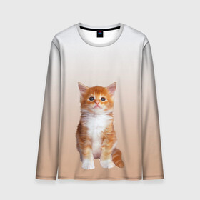 Мужской лонгслив 3D с принтом бело-рыжий котенок реализм в Екатеринбурге, 100% полиэстер | длинные рукава, круглый вырез горловины, полуприлегающий силуэт | Тематика изображения на принте: cat | kitten | бело рыжий | градиент | кот | котейка | котенок | котеночек | котик | котофей | котэ | кошка | малыш | милаш | мяу | нэко | реализм | рыже белый