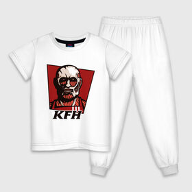 Детская пижама хлопок с принтом KFH - Kentucky Fried Human в Екатеринбурге, 100% хлопок |  брюки и футболка прямого кроя, без карманов, на брюках мягкая резинка на поясе и по низу штанин
 | anime | attack | fried | human | kentucky | kfh | kyojin | manga | no | of | on | shingeki | titan | titans | аниме | армин | атака | бертольд | колосс | колоссальный | манга | микаса | райнер | титан | титанов | титаны | человек | энни