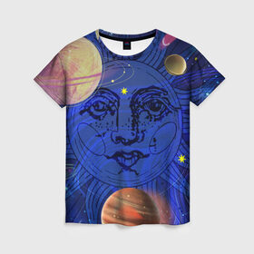 Женская футболка 3D с принтом Астрология планет в Екатеринбурге, 100% полиэфир ( синтетическое хлопкоподобное полотно) | прямой крой, круглый вырез горловины, длина до линии бедер | астрология | звезды | космос | планеты | созвездия