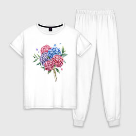 Женская пижама хлопок с принтом букет гаотензий в Екатеринбурге, 100% хлопок | брюки и футболка прямого кроя, без карманов, на брюках мягкая резинка на поясе и по низу штанин | 8 марта | весна | девушке | женский | мама | подарок | тренд | феминизм | цветы