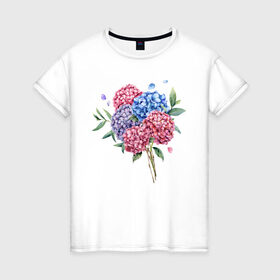 Женская футболка хлопок с принтом букет гаотензий в Екатеринбурге, 100% хлопок | прямой крой, круглый вырез горловины, длина до линии бедер, слегка спущенное плечо | 8 марта | весна | девушке | женский | мама | подарок | тренд | феминизм | цветы
