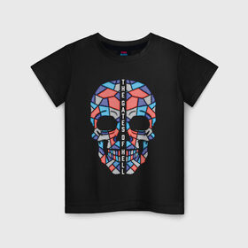 Детская футболка хлопок с принтом Череп в Екатеринбурге, 100% хлопок | круглый вырез горловины, полуприлегающий силуэт, длина до линии бедер | абстракция | кости | мозаика | паззл | скелет | чеперушка | череп