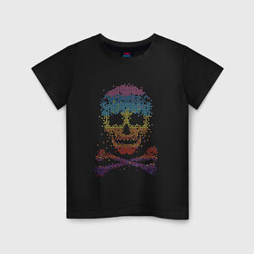 Детская футболка хлопок с принтом Пиксельный череп в Екатеринбурге, 100% хлопок | круглый вырез горловины, полуприлегающий силуэт, длина до линии бедер | абстракция | кости | мозаика | паззл | скелет | чеперушка | череп
