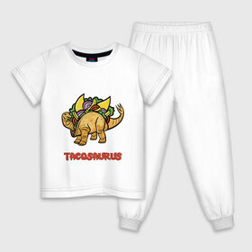 Детская пижама хлопок с принтом Такозавр в Екатеринбурге, 100% хлопок |  брюки и футболка прямого кроя, без карманов, на брюках мягкая резинка на поясе и по низу штанин
 | динозавр | еда | тако | фастфуд | хипстер