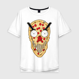 Мужская футболка хлопок Oversize с принтом Злая пицца в Екатеринбурге, 100% хлопок | свободный крой, круглый ворот, “спинка” длиннее передней части | Тематика изображения на принте: evil | pizza | голова | еда | злой | монстр | пицца | хипстер | череп