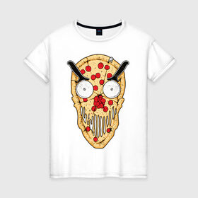 Женская футболка хлопок с принтом Злая пицца в Екатеринбурге, 100% хлопок | прямой крой, круглый вырез горловины, длина до линии бедер, слегка спущенное плечо | evil | pizza | голова | еда | злой | монстр | пицца | хипстер | череп