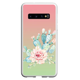 Чехол для Samsung Galaxy S10 с принтом суккулент градиент в Екатеринбурге, Силикон | Область печати: задняя сторона чехла, без боковых панелей | Тематика изображения на принте: акварель | акварельный | весна | кактус | мило | природа | растение | рисунок | суккулент | сукулент | цветение | цветок | цветущий | цветы