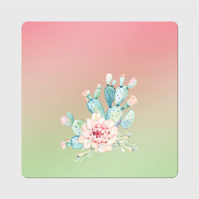 Магнит виниловый Квадрат с принтом суккулент градиент в Екатеринбурге, полимерный материал с магнитным слоем | размер 9*9 см, закругленные углы | акварель | акварельный | весна | кактус | мило | природа | растение | рисунок | суккулент | сукулент | цветение | цветок | цветущий | цветы