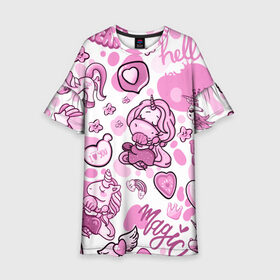 Детское платье 3D с принтом Розовая мечта в Екатеринбурге, 100% полиэстер | прямой силуэт, чуть расширенный к низу. Круглая горловина, на рукавах — воланы | анимэ | девочки звездочки | единороги | любовь | мечта | пони | сердце
