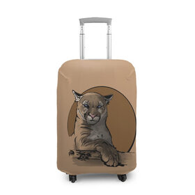 Чехол для чемодана 3D с принтом Горный лев в Екатеринбурге, 86% полиэфир, 14% спандекс | двустороннее нанесение принта, прорези для ручек и колес | большая кошка | графика | дикий мир | животное | кошка | персонаж | природа | рисунок | хищник