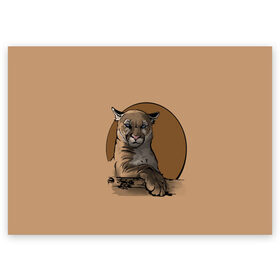 Поздравительная открытка с принтом Горный лев в Екатеринбурге, 100% бумага | плотность бумаги 280 г/м2, матовая, на обратной стороне линовка и место для марки
 | большая кошка | графика | дикий мир | животное | кошка | персонаж | природа | рисунок | хищник
