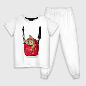 Детская пижама хлопок с принтом Are you kitten(kidding) me? в Екатеринбурге, 100% хлопок |  брюки и футболка прямого кроя, без карманов, на брюках мягкая резинка на поясе и по низу штанин
 | кот | котик | милый | рюкзак | слова | фраза | хипстер