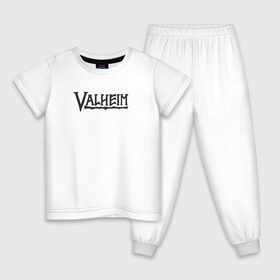 Детская пижама хлопок с принтом Valheim logo в Екатеринбурге, 100% хлопок |  брюки и футболка прямого кроя, без карманов, на брюках мягкая резинка на поясе и по низу штанин
 | Тематика изображения на принте: valheim | valheim логотип | вальхейм | выживание | игра | игры