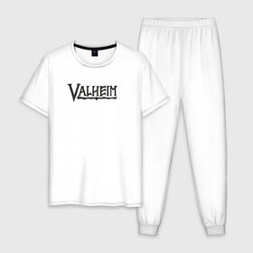 Мужская пижама хлопок с принтом Valheim logo в Екатеринбурге, 100% хлопок | брюки и футболка прямого кроя, без карманов, на брюках мягкая резинка на поясе и по низу штанин
 | valheim | valheim логотип | вальхейм | выживание | игра | игры